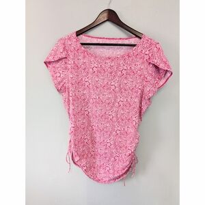 Lands' End Pink Paisley Print Flutter Sleeve Ruched Sides Women's Top Size XL